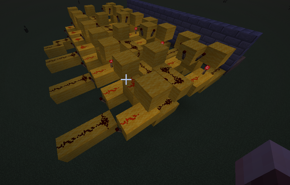 Minecraft binary calculator redstone build, close view