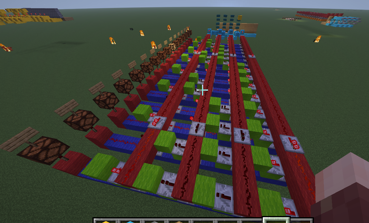 Minecraft binary calculator redstone build, wide view